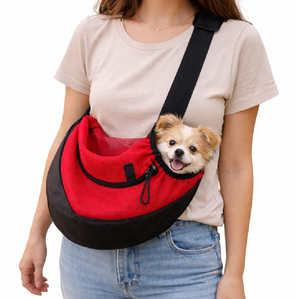 Bolso cruzado transportador de mascotas perros talla M color rojo