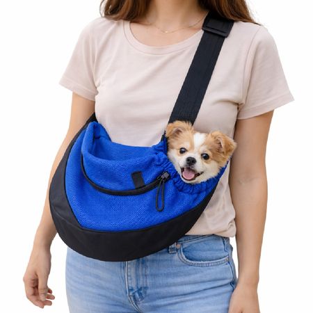 Bolso cruzado transportador para mascotas perros talla L azul