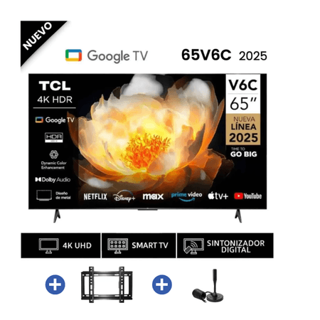 Televisor TCL  65'' UHD 4K Smart TV 65V6C 2025 - Rack Fijo - Ant