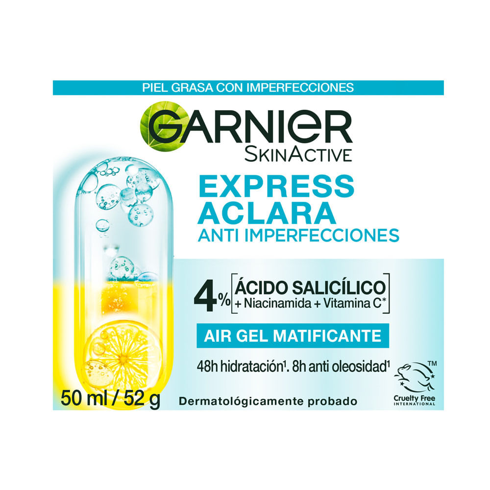 Crema de Gel Facial GARNIER Matificante Anti-Imperfecciones Express Aclara Frasco 50ml