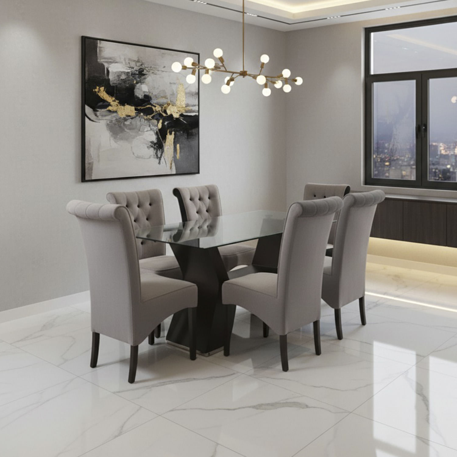 Juego de Comedor Alí de 6 sillas color Gris de AMBIENTA HOME