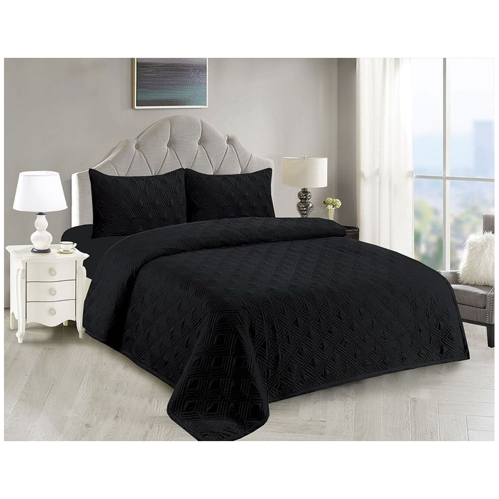 Cubrecama y Juego de sábanas Queen 100 % Algodón - NEGRO