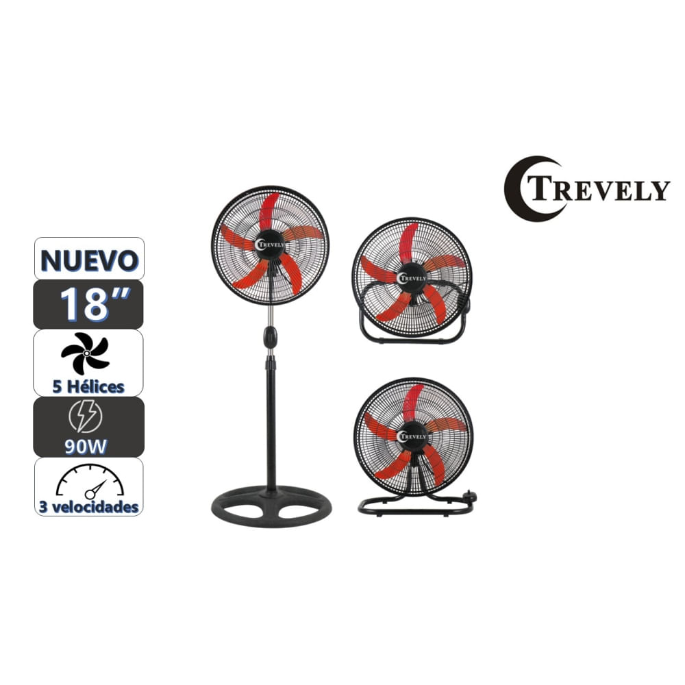 Ventilador 3 en 1  18' TREVELY VT-1832 - 90W - naranja