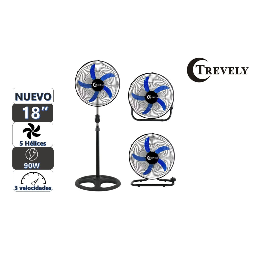 Ventilador 3 en 1  18' TREVELY VT-1834 - 90W - azul