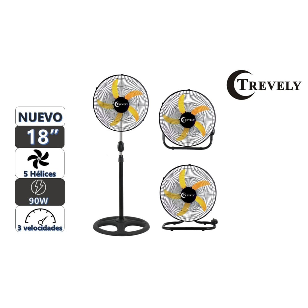 Ventilador 3 en 1  18' TREVELY VT-1834 - 90W - amarillo