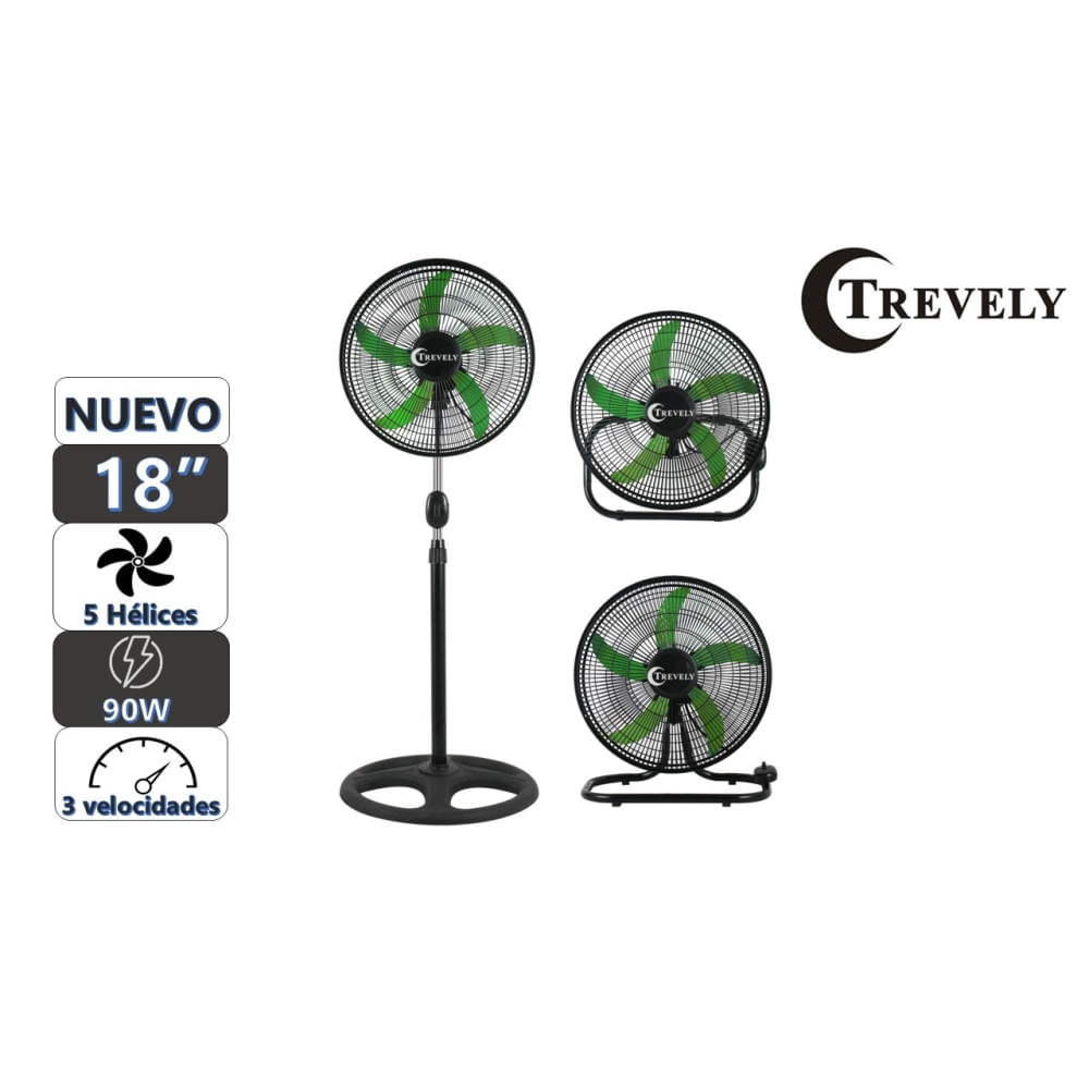 Ventilador 3 en 1  18' TREVELY VT-1832 - 90W - verde