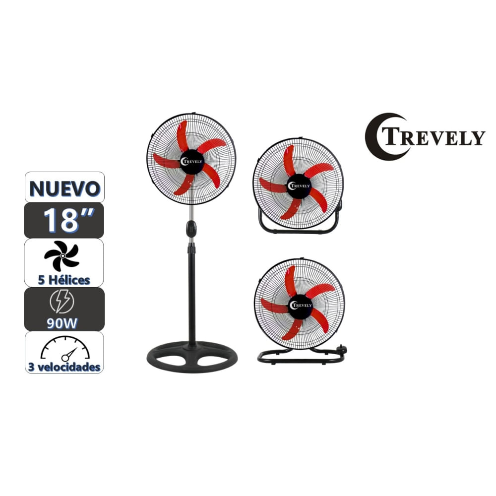 Ventilador 3 en 1  18' TREVELY VT-1834 - 90W - rojo