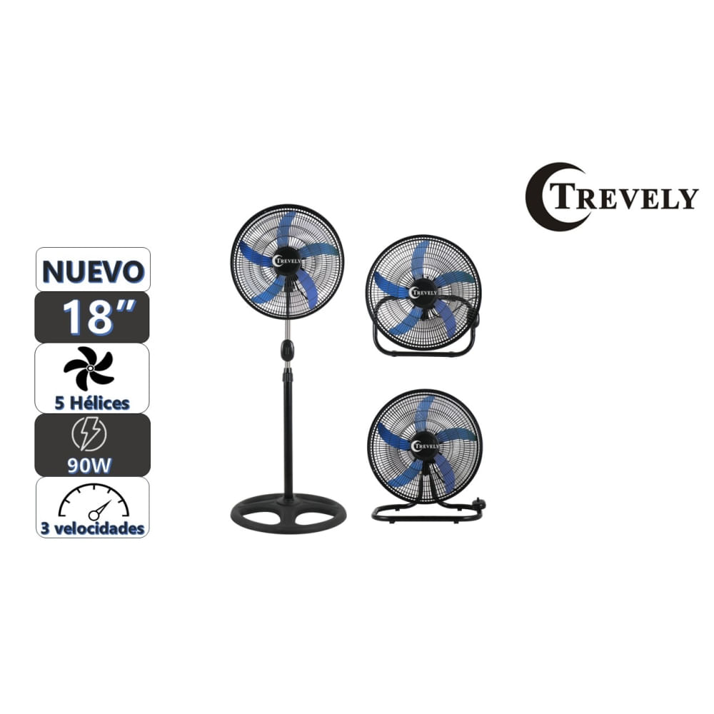 Ventilador 3 en 1  18' TREVELY VT-1832 - 90W - azul