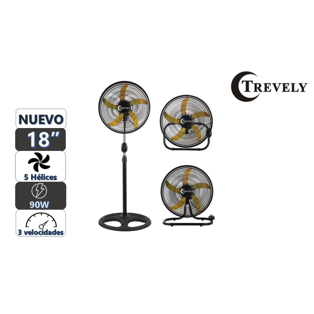 Ventilador 3 en 1  18' TREVELY VT-1832 - 90W - amarillo