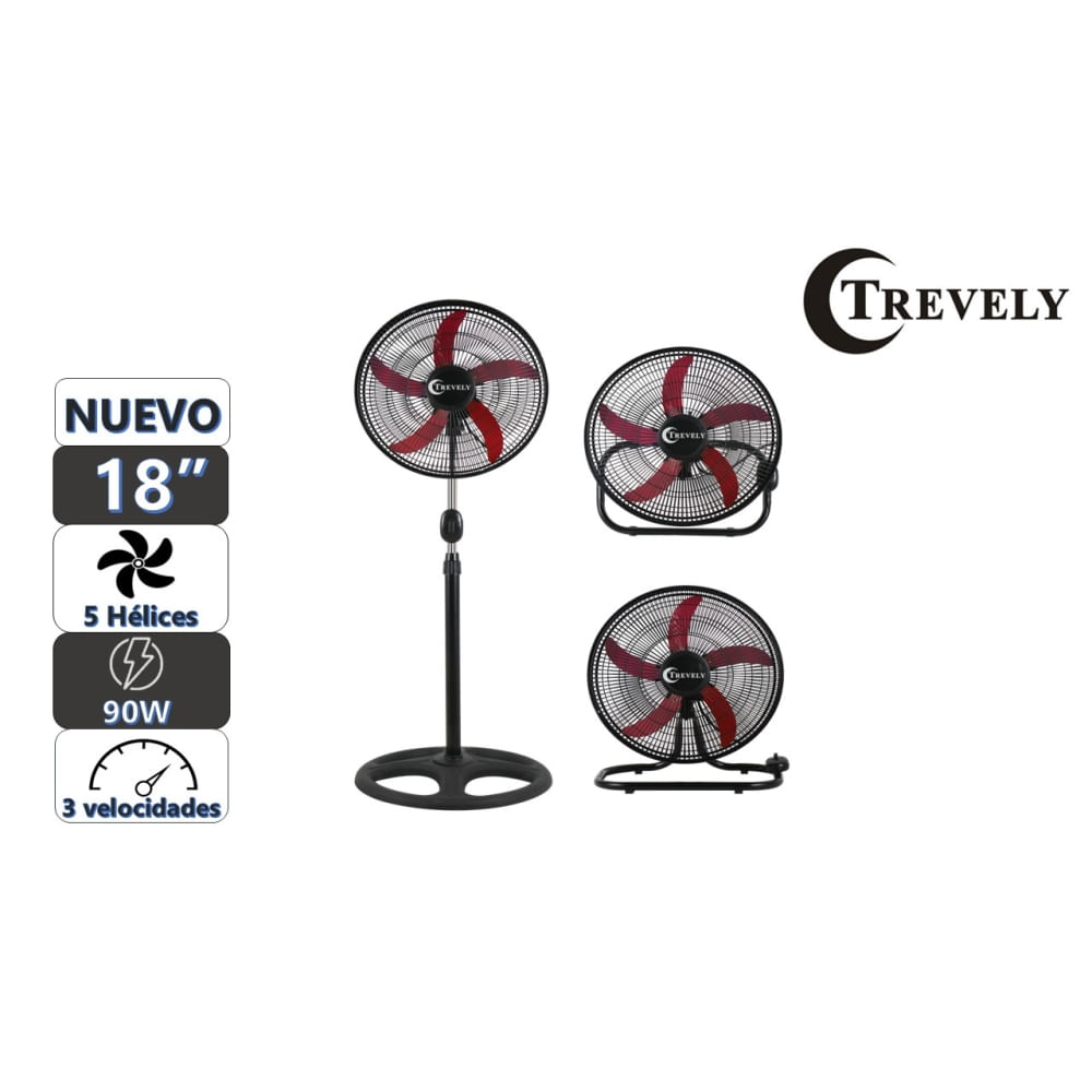 Ventilador 3 en 1  18' TREVELY VT-1832 - 90W - rojo
