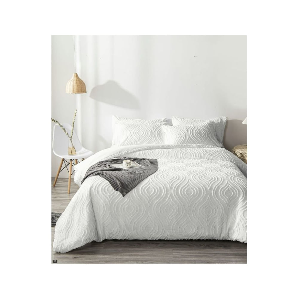 Edredón Alto Relieve + Juego de Sábanas 100% Algodón Blanco