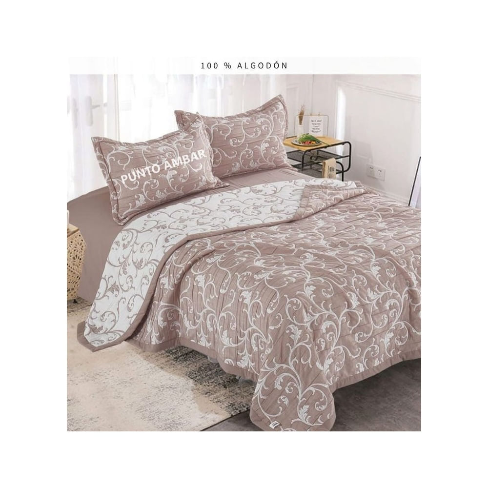 Cubrecama Bordado + Juego de Sábanas Queen 100% Algodón Multicolor