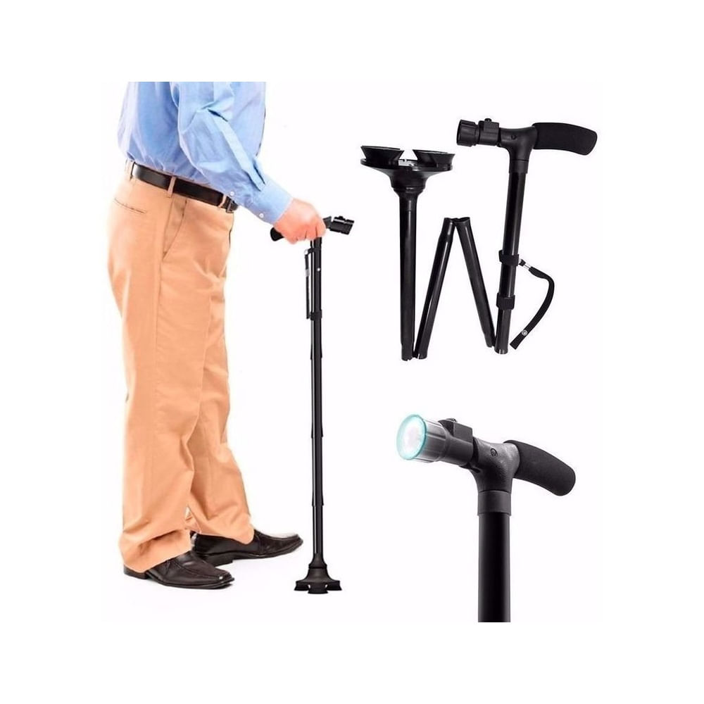 Bastón Apoyo Plegable Con Luz Led Antideslizante Multicolor