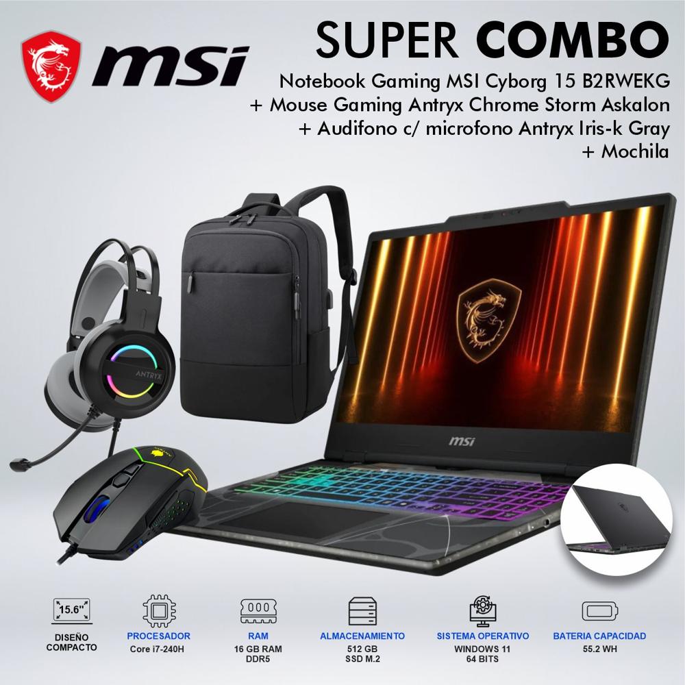 LAPTOP GAMING MSI CYBORG 15 B2RWEKG INTEL CORE i7 240H MEMORIA 16GB DISCO 512GB