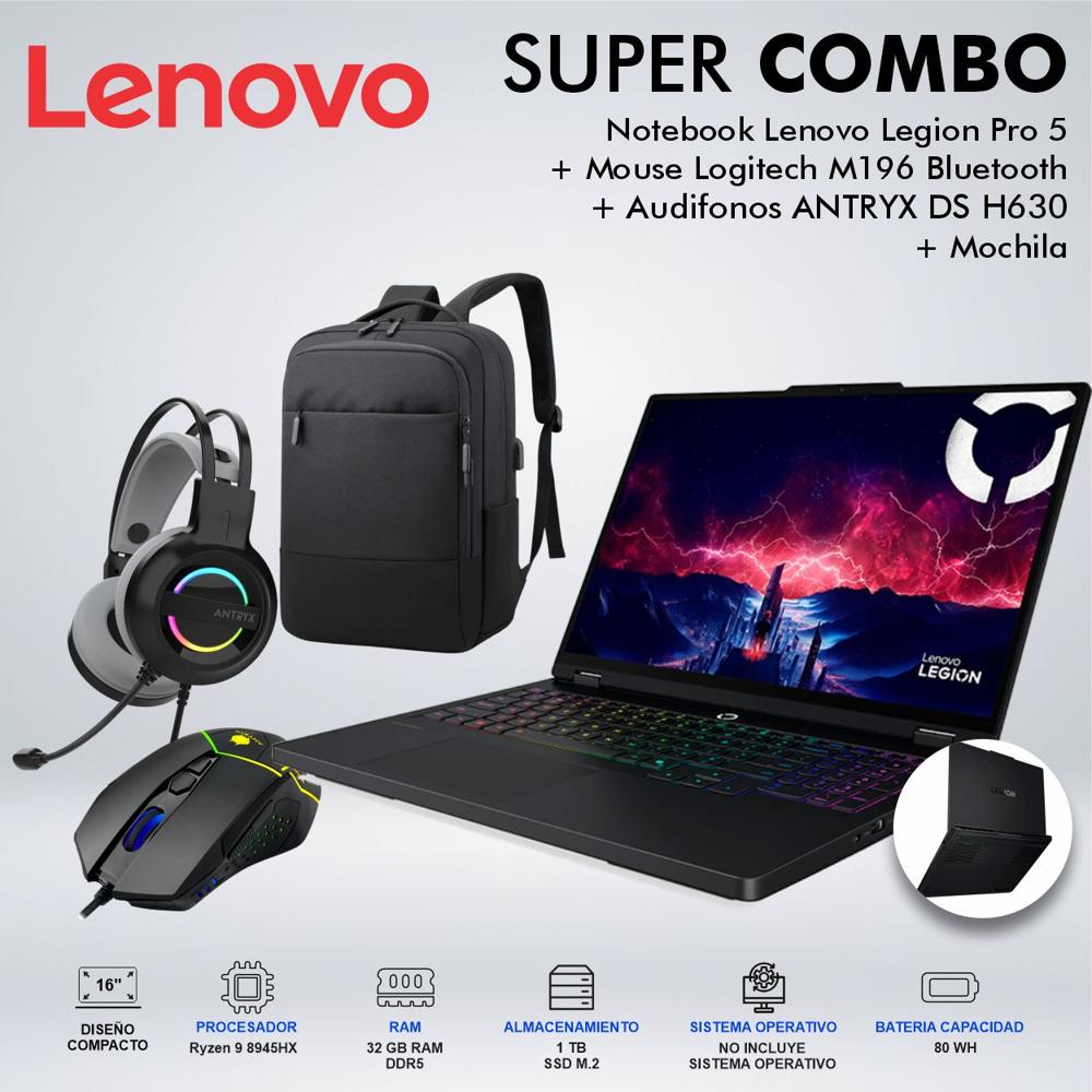 LAPTOP GAMING LENOVO LEGION PRO 5 AMD RYZEN 9 8945HX MEMORIA 32GB DISCO 1TB 83LT002MLMCDSPE