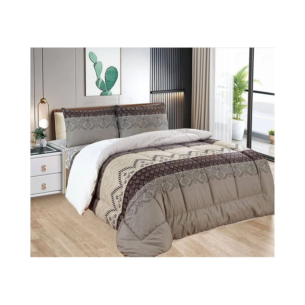 Edredón con Sherpa Premium 2 plazas + Juego de sábanas 100% Algodón Multicolor