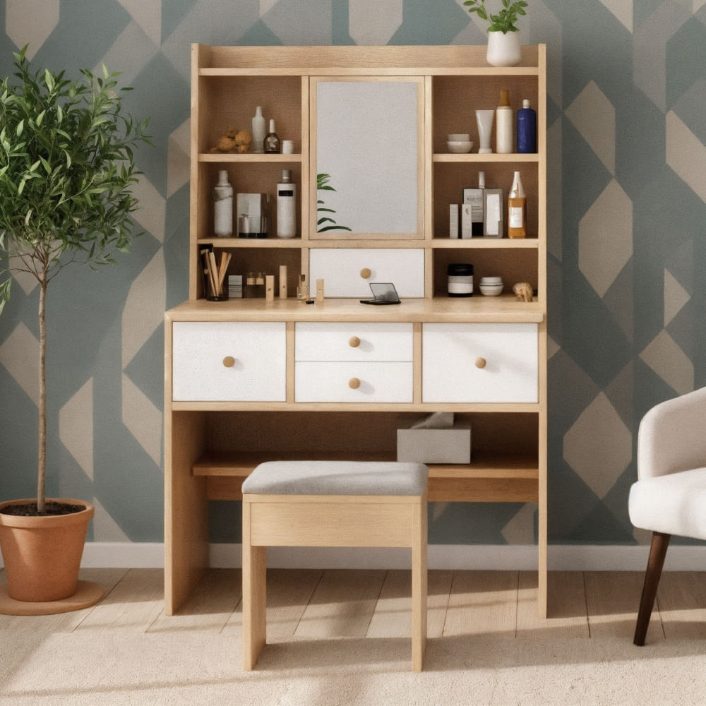 Tocador con espejo Lauren Marron y Blanco | Masiva Home