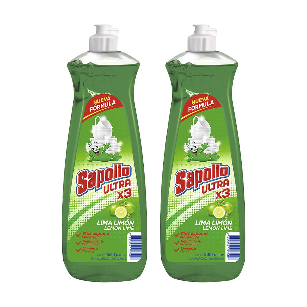 Pack Lavavajilla Líquido SAPOLIO Lima Limón Botella 1.25L x 2un