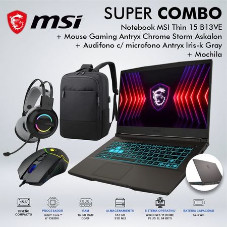 LAPTOP GAMING MSI THIN 15 B13VE INTEL CORE i7-13620H MEMORIA 16GB DISCO 512GB  9S716R8313015CDSPE