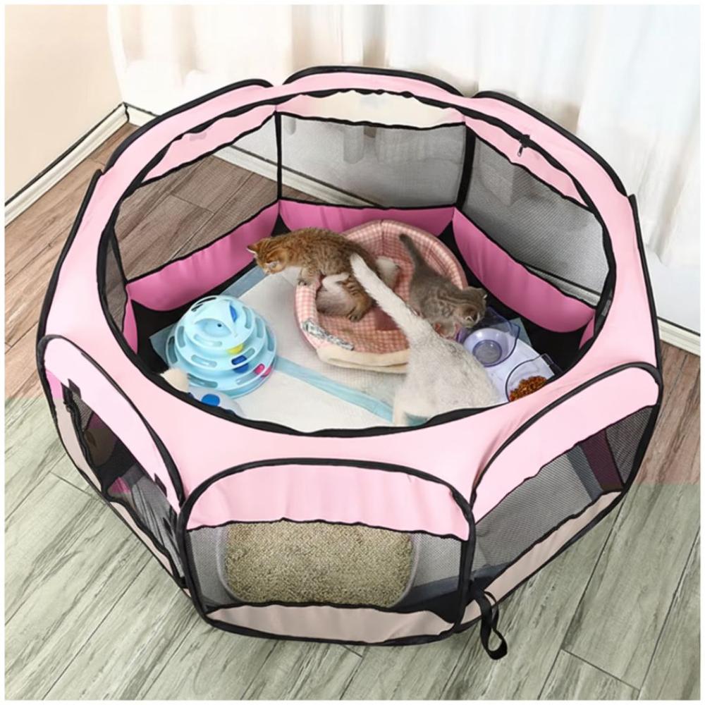 Corral Cama para Gatos Perros Casa para Mascotas Amplio Plegable Portátil Rosado