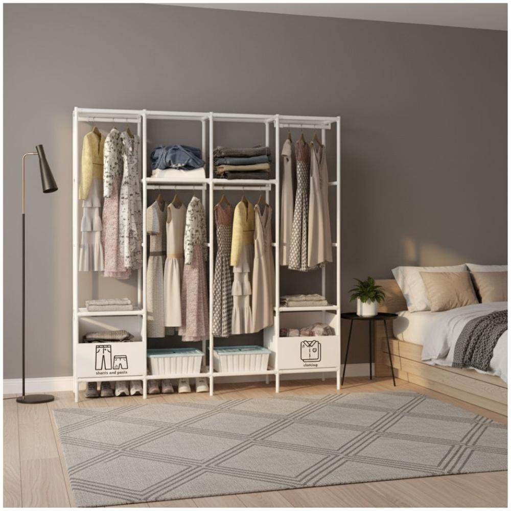 Ropero Colgador Multifuncional Organizador de Ropa 4 Cuerpos 170x170x39cm Blanco
