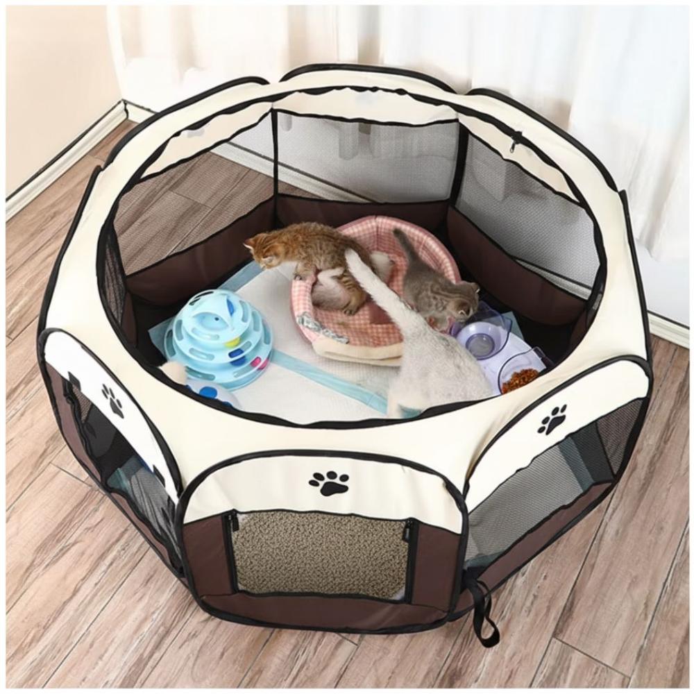 Corral Cama para Gatos Perros Casa para Mascotas Amplio Plegable Portátil Crema