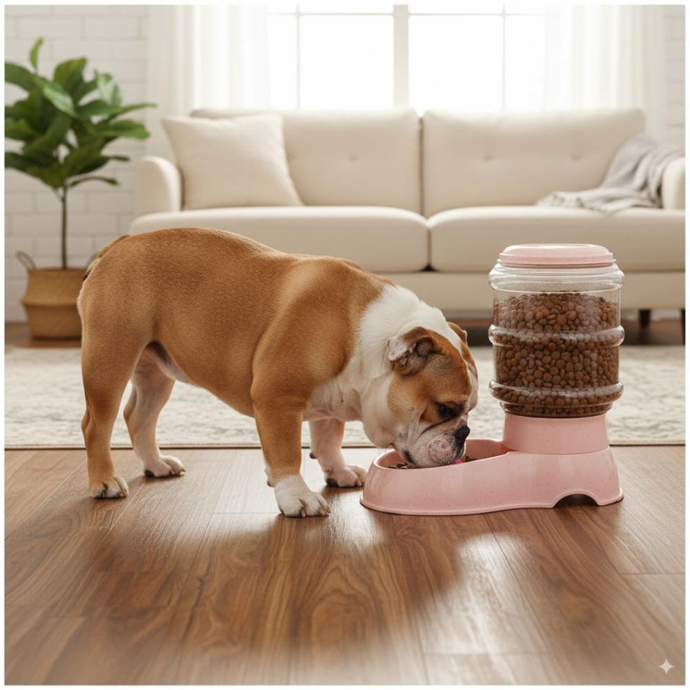 Comedero con Dispensador para Mascotas Perro Gato Gran Capacidad Rosado