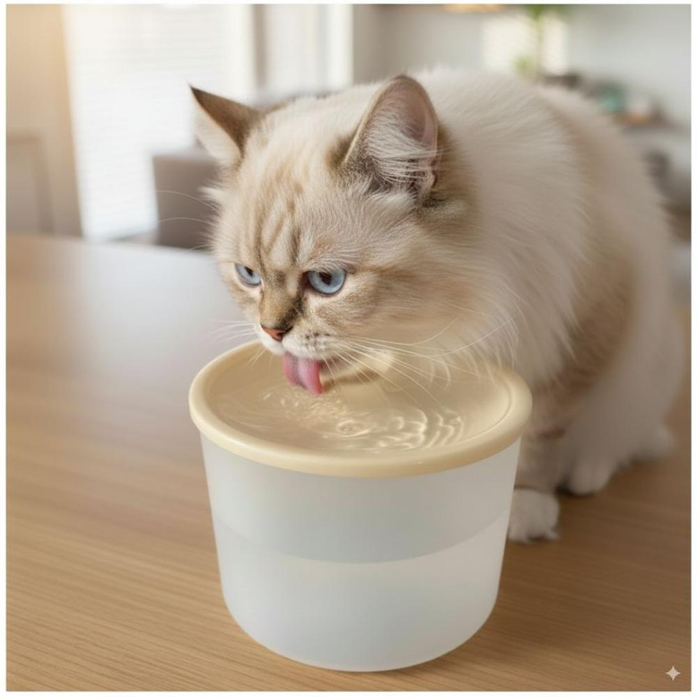 Bebedero con Fuente de Agua Eléctrico para Mascotas Gato Perro Crema