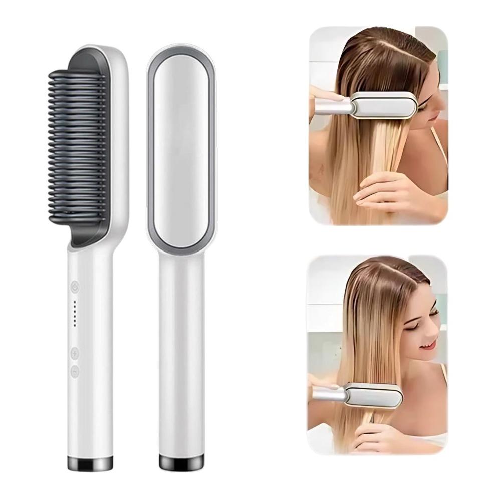 Cepillo Alisador Laceador Peine Secador de Cabello Eléctrico 2 en 1 - 200°C Blanco