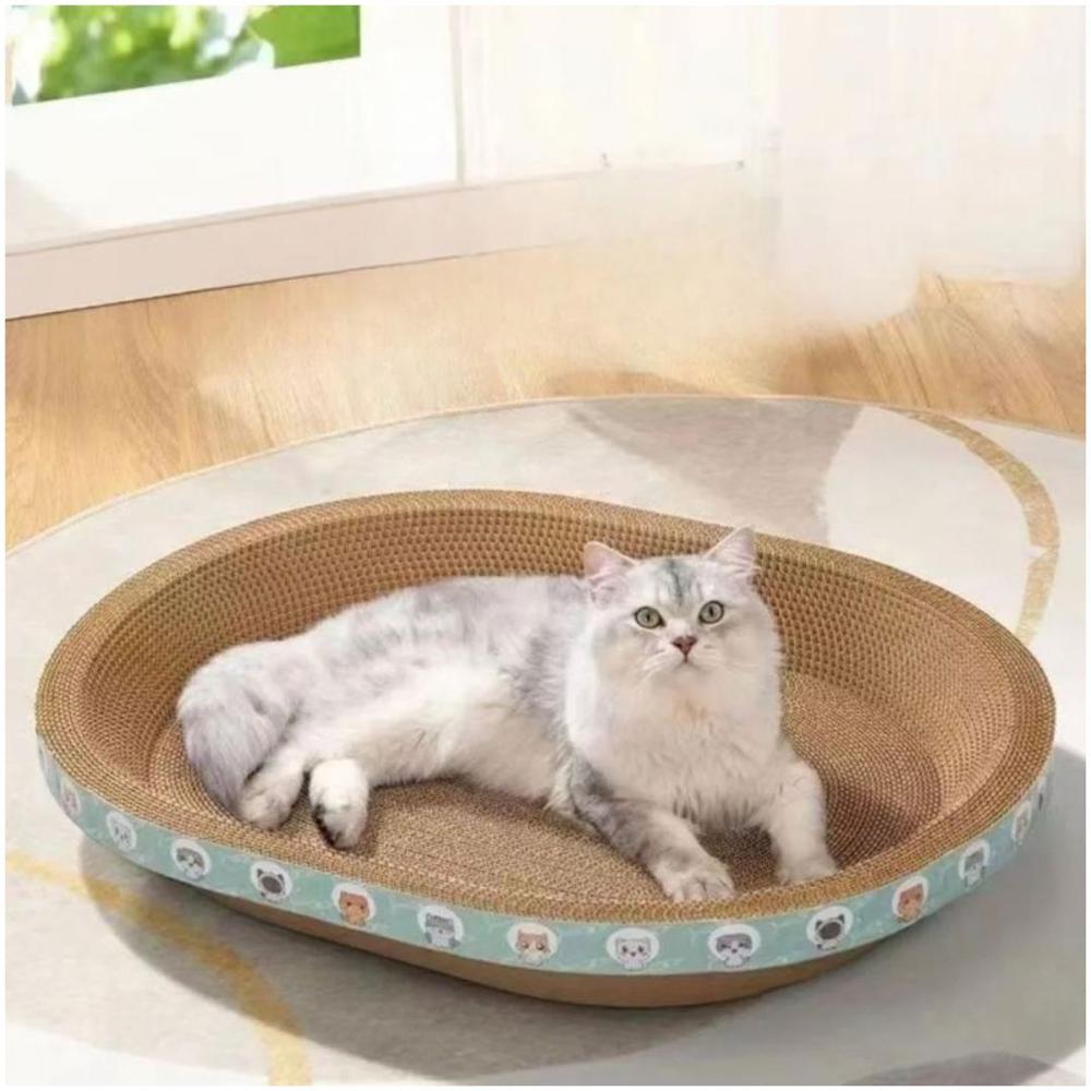 Cama Rascador Ovalado para Gato Corrugado de Alta Densidad 40x60cm Verde Agua