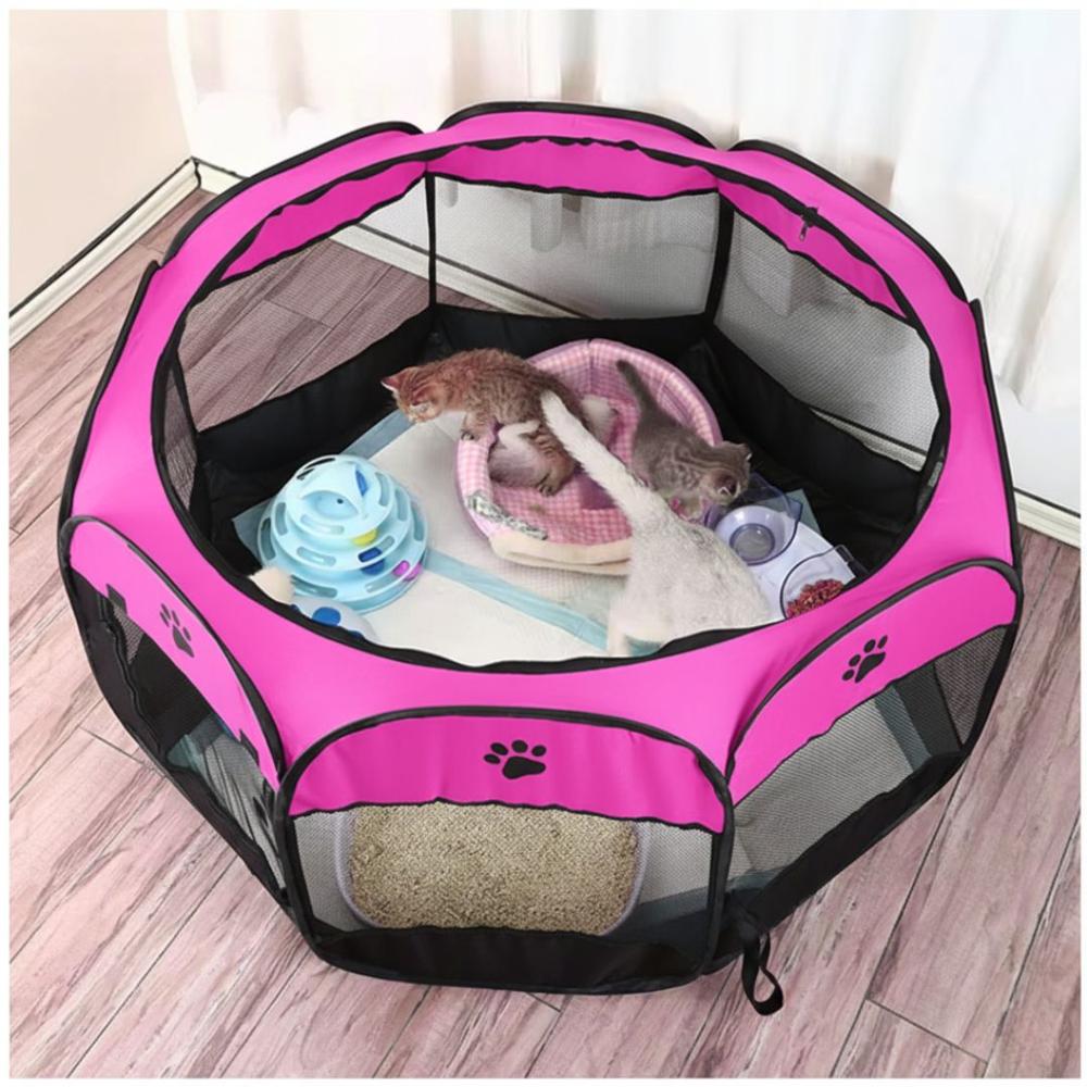 Corral Cama para Gatos Perros Casa para Mascotas Amplio Plegable Portátil Fucsia