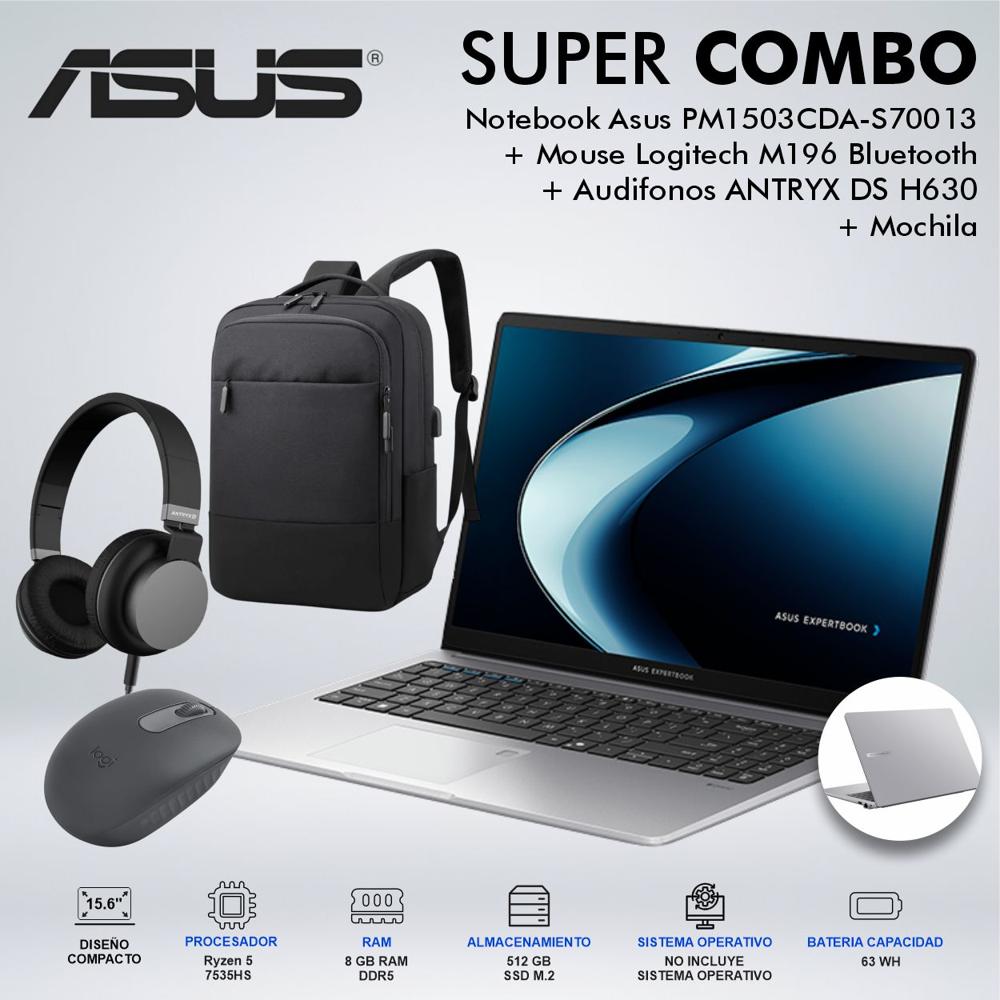 LAPTOP ASUS PM1503CDA-S70013 AMD RYZEN 5 7535HS MEMORIA 8GB DISCO 512GB 90NX09D1M000E0CDSPE
