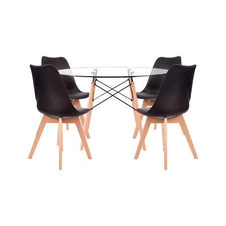Juego De Comedor Eames Vidrio 4 Personas Silla Ema Negro Ofideas
