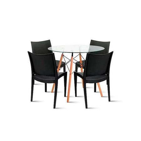 Juego De Comedor Eames Vidrio 4 Personas Silla Kiro Negro Ofideas