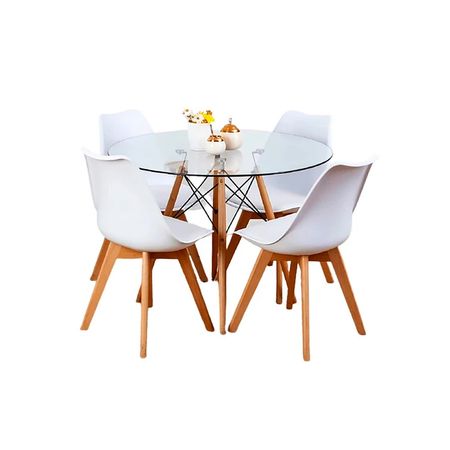 Juego De Comedor Eames Vidrio 4 Personas Silla Ema Blanco Ofideas