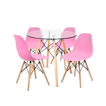 Juego De Comedor Eames Vidrio 4 Personas Silla Eames Rosa Ofideas