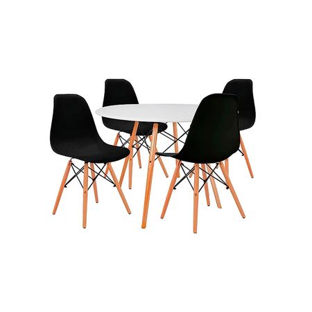 Juego De Comedor Eames Blanco 80 Cm 4 Personas Silla Eames Negro Ofideas