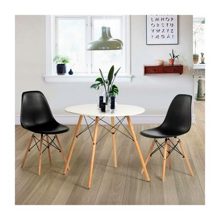Juego De Comedor Eames Blanco 80 Cm 2 Personas Silla Eames Negro Ofideas