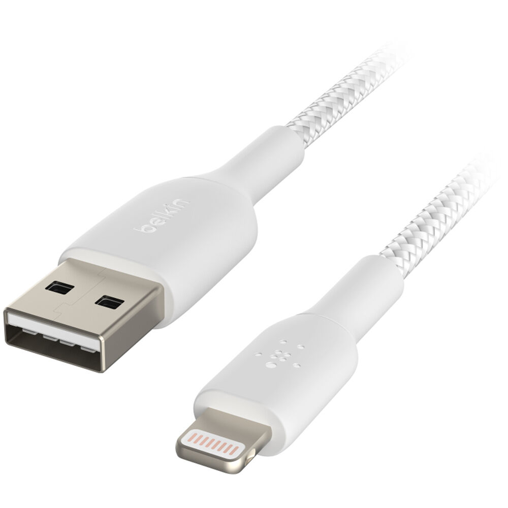 Cable Belkin BoostCharge Trenzado Lightning a USB-A (6.6', Blanco) - Conectores MFi-Certificados, Ex