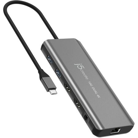 j5create Mini Dock USB-C 10 Gb/s con Doble HDMI 4K, 2 x USB-A 3.2, Conexión de Audio y Potencia de 1 1836032-REG