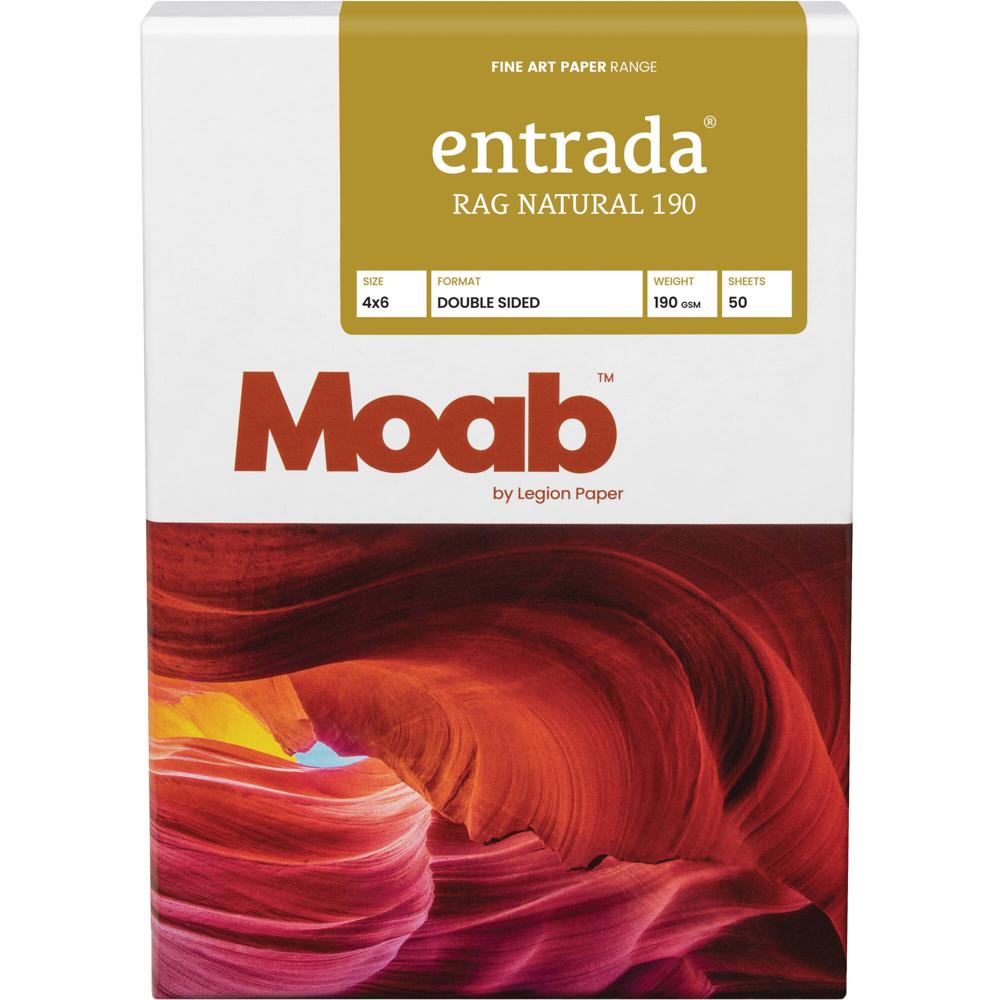 Moab Entrada Rag l 190 Paper (4 x 6"", 50 Hojas) - 100% Fibra de Algodón, 190 gsm, 15.5 mil, Ac
