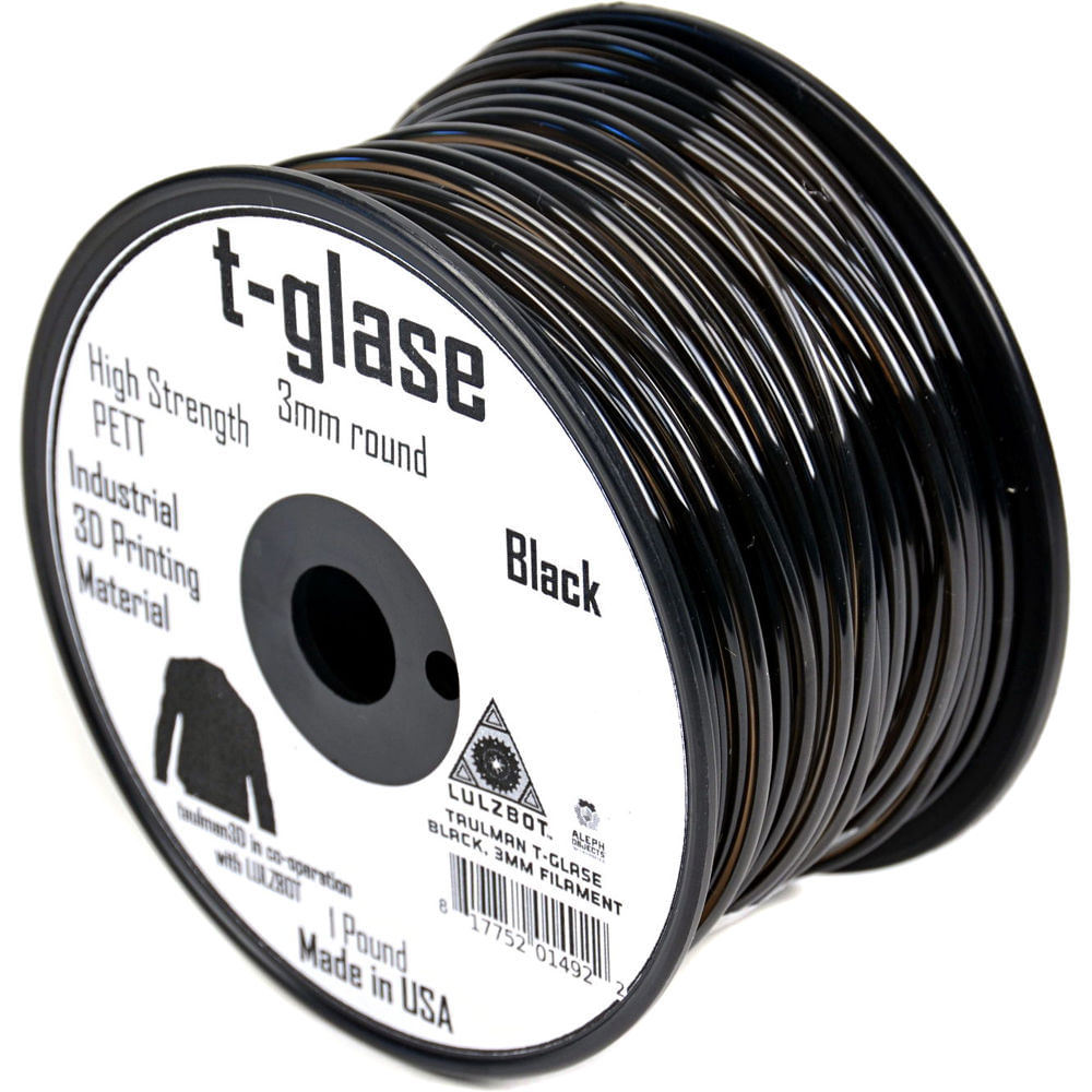 taulman3D 2.85mm t-glase Filamento (Negro, 0.5kg, 512') - 100% Reclamable, Temperaturas de Impresión