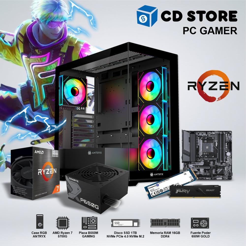 PC Gamer - RYZEN  7  5700G RAM 16GB SSD 1TB CASE RGB FUENTE GOLD 650W
