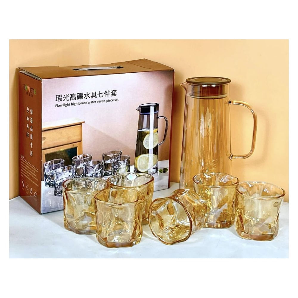 Set Moderno Jarra y 6 Vasos   Dorado Translucido