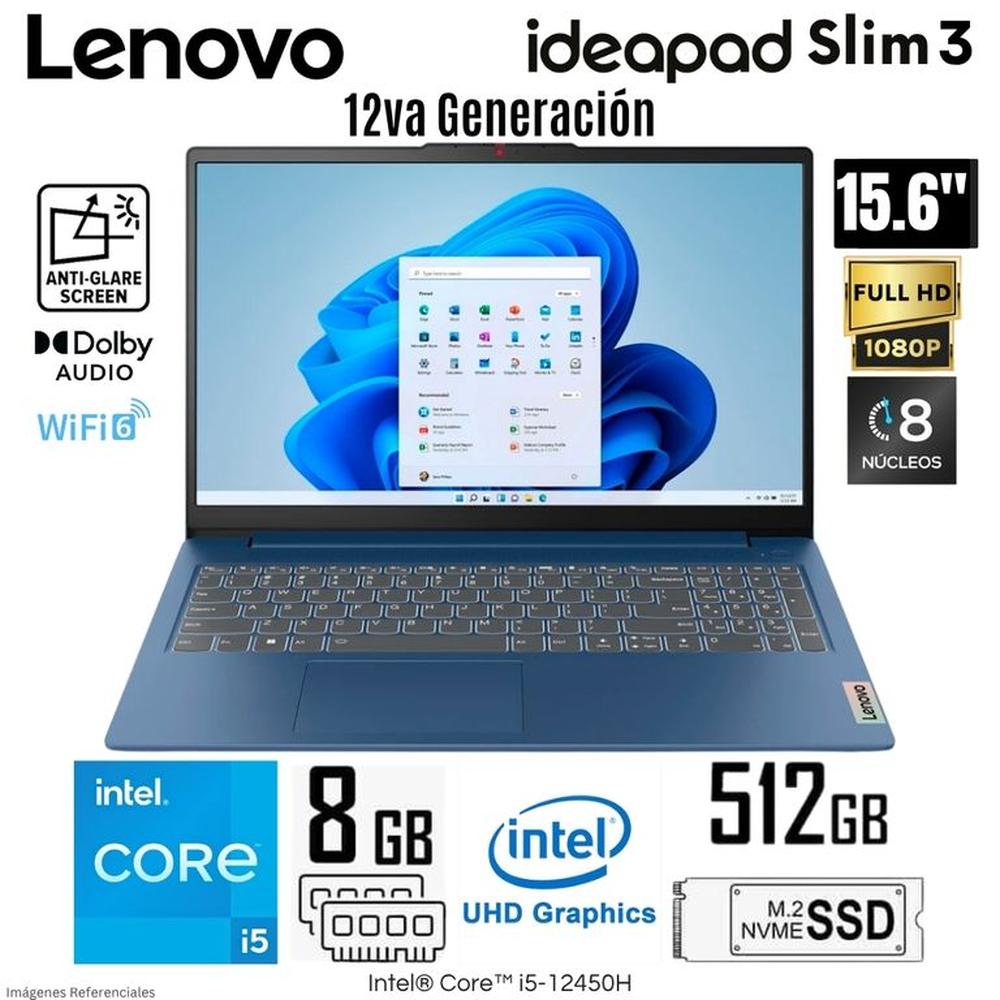 Laptop Lenovo Ideapad Slim 3 15IAH8 Intel Core i5-12450H 8GB RAM 512GB SSD 15.6Pulg FHD - 83ER001CLM