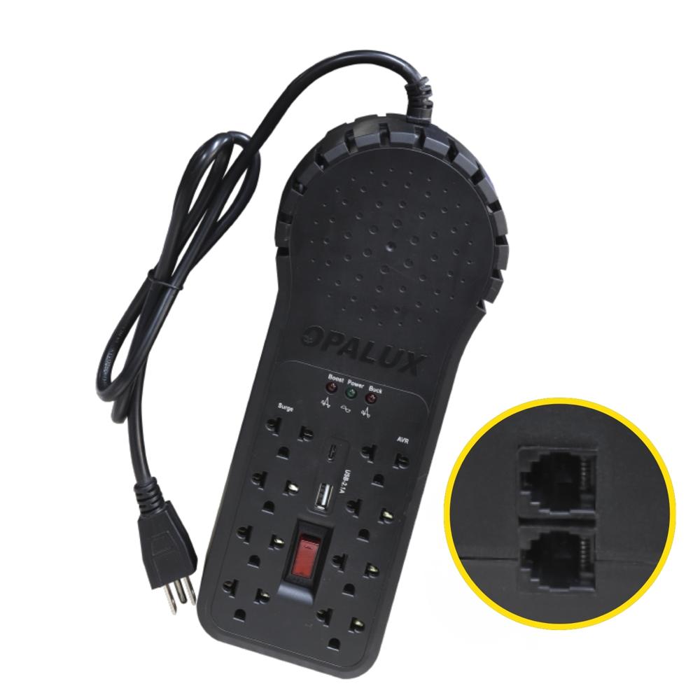 Estabilizador de Voltaje 1200w 8 Tomas con USB Opalux OP-8R2000V