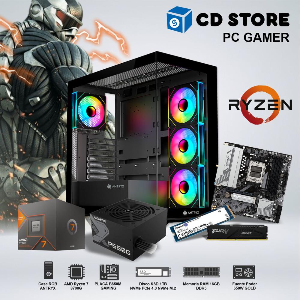 PC Gamer - RYZEN  7  8700G RAM 16GB SSD 1TB CASE RGB FUENTE GOLD 650W