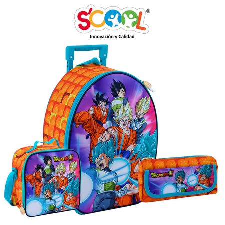 Pack Mochila Con Ruedas Carry On + Lonchera + Cartuchera Dragon Ball Gde Eva 3D