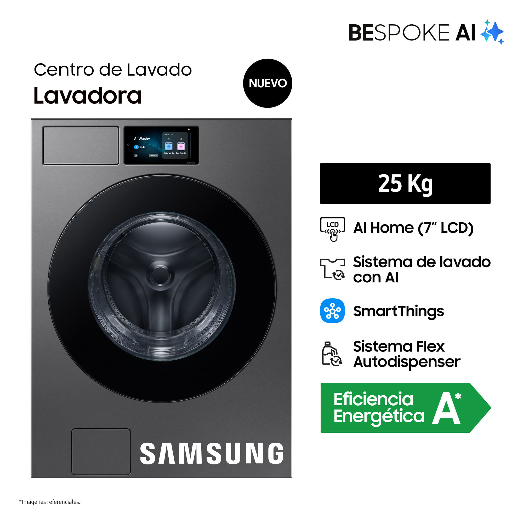 Lavadora Samsung 25Kg WF90F25ADSPE Acero Oscuro