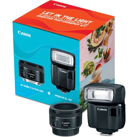 Canon EF 50mm f/1.8 STM + Kit Creativo Speedlite EL-100: Lente EF de Montura, Apertura f/1.8 a f/22 1608250-REG